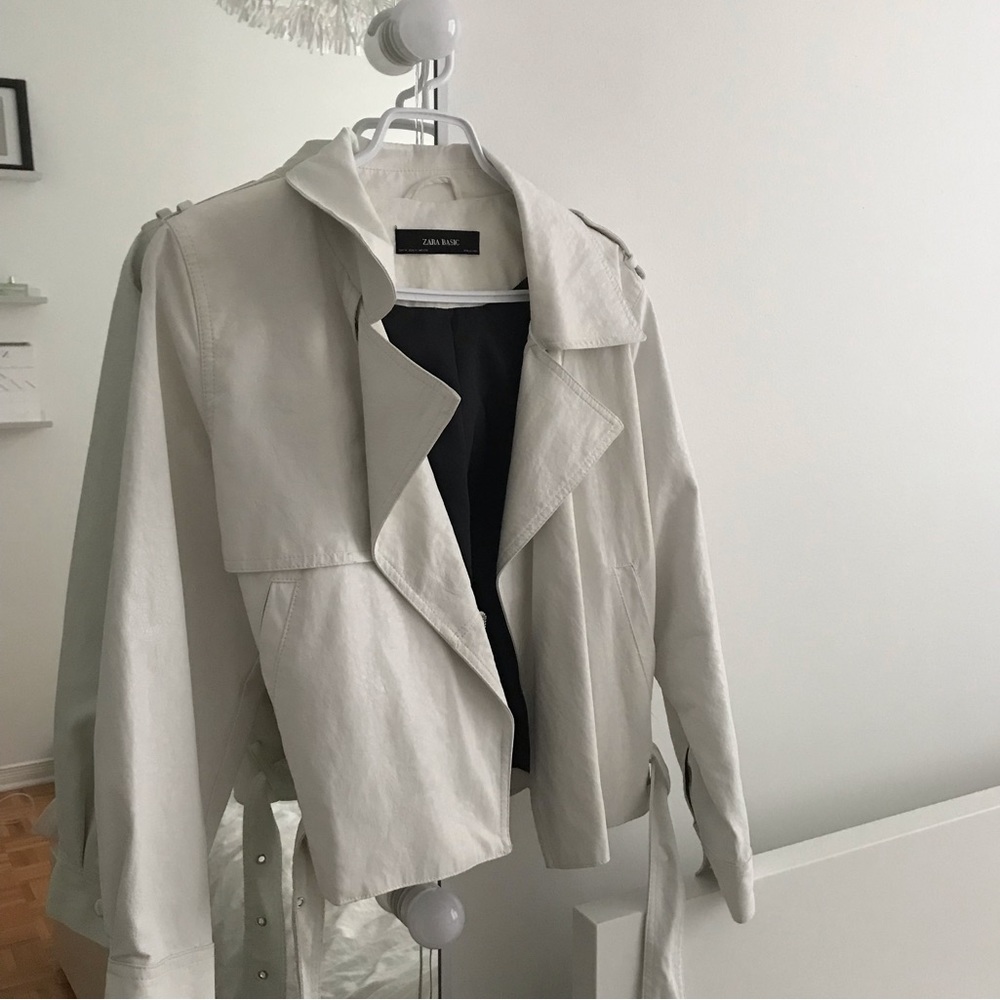 Zara white faux leather biker jacket